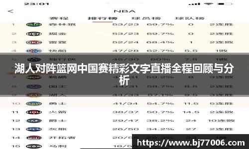 湖人对阵篮网中国赛精彩文字直播全程回顾与分析